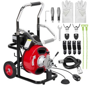 Drain Cleaner Machine, Portable Auto Feed Sewer Snake Auger on Wheels, Drain Cleaning Machine with 4 Cutters & Air-Activated Foot Switch - 1 of 4