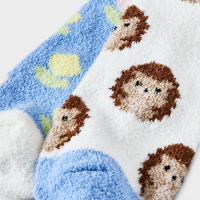 Women&#39;s 2pk Hedgehog Cozy Low Cut Socks - Ivory/Blue 4-10