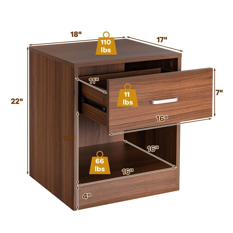 Costway Nightstand with Drawer Storage Cabinet Modern Beside End Table Black\Brown, 3 of 10
