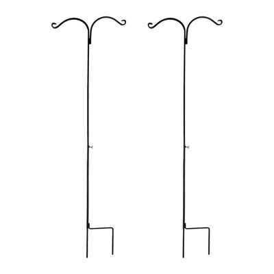 Ashman Premium Steel Ground Stake Shepherd's Hook 65 Inch 2 Sided for Hanging Flowers, Bird Feeders, Mason Jars, and Wedding Decor, Black, 2 Pack