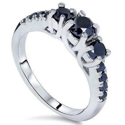 Pompeii3 1 1/2ct Three Stone Accent Diamond Ring 14K White Gold