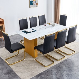 NicBex 9 Piece White Patterned Glass Dining Table Set with 8 Faux Leather Chairs for Dining Meeting Room - 1 of 4