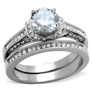 Slickblue Women’s Wedding Ring Set – Silver Tone Halo CZ with Round Center – IP Stainless Steel – Size 5–11 - 1 of 4