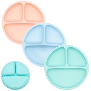 WeeSprout Silicone Plates for Babies & Toddlers 100% Food-Grade Baby Plates Divided Design, 3 Pack - 1 of 4