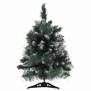 vidaXL Artificial Pre-lit Christmas Tree with Stands Decoration Green PVC - 23.6" x 15.7" - 1 of 4