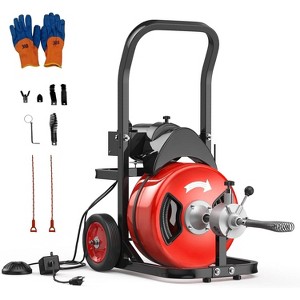 100ft Drain Cleaning Machine, Auto Feed Electric Drain Auger with 6 Cutters & Foot Switch, Portable Sewer Snake for 2" to 4" Pipes, Red - 1 of 4