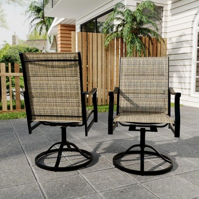 Patio Swivel Dining Chairs Set of 2, High Back Textilene All-Weather Outdoor Chairs with Padded Seat - Rocker for Lawn, Deck