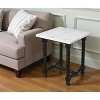 HomeRoots 24" White and Black Marble and Solid Wood Square Trestle End Table - 2 of 4