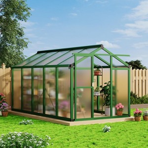 Green 6'x10' Walk-In Greenhouse ¨C Heavy Duty Aluminum Frame with Polycarbonate Panels & Roof Vent for Garden/Backyard (Easy Assembly, 1-Pack) - 1 of 4