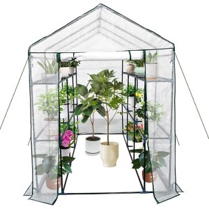 Acekool Walk-in Greenhouse with Roll-Up Zipper Door, 57 x 57 x 76 Inch Portable Indoor Outdoor Greenhouse, 3-Tier 6 Shelves for Garden Patio Backyard - 1 of 4