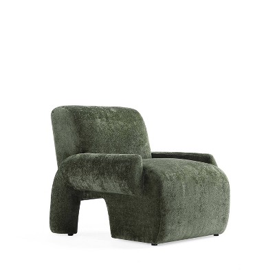 Olive Green Chenille Barrel Accent Chair with Wood Frame