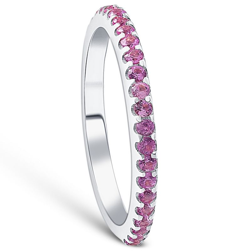 Pompeii3 3/4Ct Pink Sapphire Stackable Ring Wedding Band 10k White Gold, 2 of 6