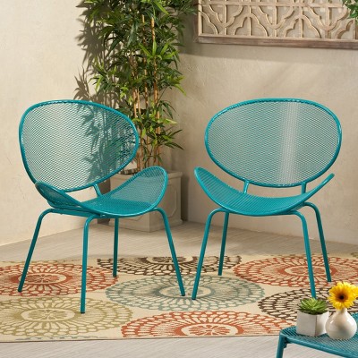 Coolbibila-Modern Patio Dining Chairs, Patio Chair Metal With Back, Outdoor Accent Chair, Patio Chair Set Of 2 Teal