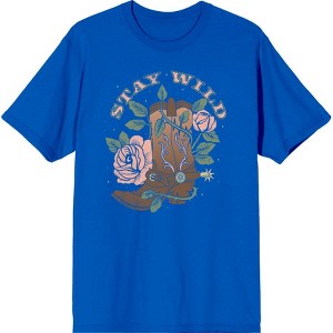 Stay Wild Cowboy Boot and Roses Adult Short Sleeve Tee - 1 of 2