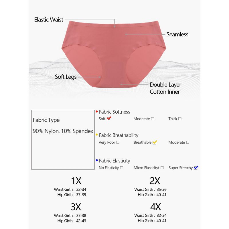 Agnes Orinda Women's Plus Size Panty High Rise Seamless Brief Laser Cut Underwear, 5 of 6