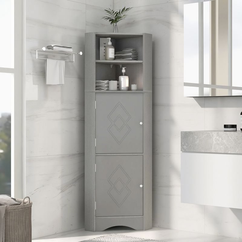 Tall Bathroom Freestanding Corner Cabinet With Door And Adjustable Shelves - ModernLuxe, 1 of 10