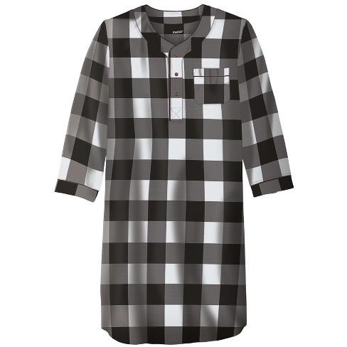 Kingsize Men s Big Tall Plaid Flannel Nightshirt Big 3xl 4x Black White Buffalo Check Pajamas Target