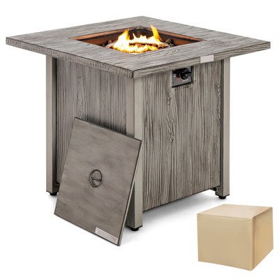 Tangkula 28" Propane Fire Pit Table 40,000 BTU Outdoor Propane Gas Fire Table with Wood-like Tabletop Lid and Lava Rocks with PVC Cover