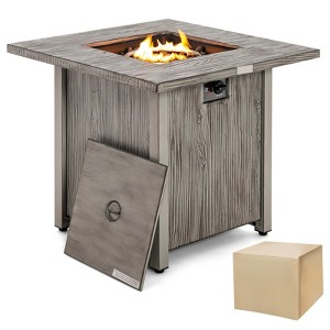 Tangkula 28" Propane Fire Pit Table 40,000 BTU Outdoor Propane Gas Fire Table with Wood-like Tabletop Lid and Lava Rocks with PVC Cover - 1 of 4