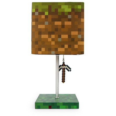 Robe Factory LLC Minecraft Grass Block Desk Lamp With Pickaxe 3D Puller | 14 Inches Tall