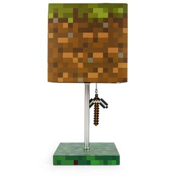 Ukonic Minecraft Grass Block Desk Lamp With Pickaxe 3D Puller | 14 Inches Tall