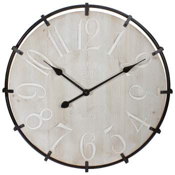 Northlight 23.5" Black Metal and Wood Country Rustic Round Wall Clock