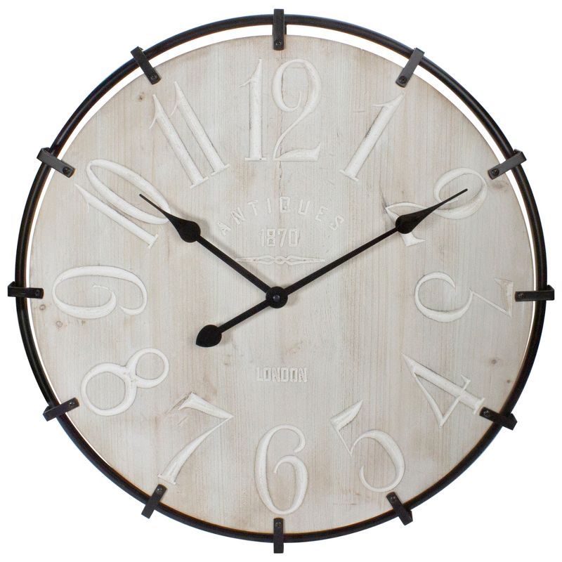 Northlight 23.5" Black Metal and Wood Country Rustic Round Wall Clock, 1 of 6