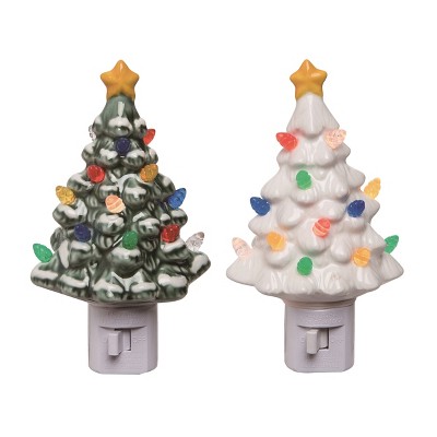 Transpac LightUp Nostalgic Tree Night Light Set of 2 Decorative Ceramic Objects for Home Decor and Cozy Ambiance