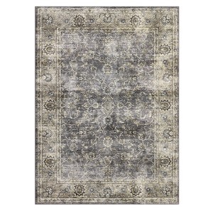 Washable Distressed Floral Print Living Room Rugs, Retro Accent Low Pile Bedroom Dining Room Carpet, Non Slip Floor Cover for Home Office - 1 of 4