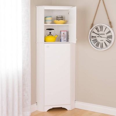 Elite Tall White Freestanding Corner Storage Cabinet with Adjustable Shelving