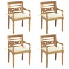 vidaXL Teak Wood Batavia Chairs Set of 4 with Cream Cushions - Durable Outdoor/Indoor Solid Wood Seating for Garden, Patio, Living Space - 2 of 4