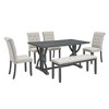 6-Piece Retro Rectangular Dining Table Set, Table with Unique Legs and 4 Upholstered Chairs & 1 Bench for Dining Room and Kitchen - 3 of 4