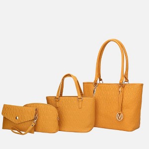 MKF Collection Edelyn Embossed M Signature Vegan Leather Women’s Tote Bag by Mia K – 4 Pcs set - Mustard - 1 of 4