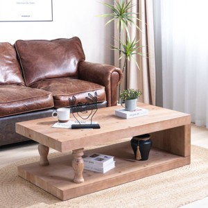 47" Rustic Wood Coffee Table with Shelf, Farmhouse Style Living Room Table, Modern Wooden Furniture – Cuddlewood - 1 of 4