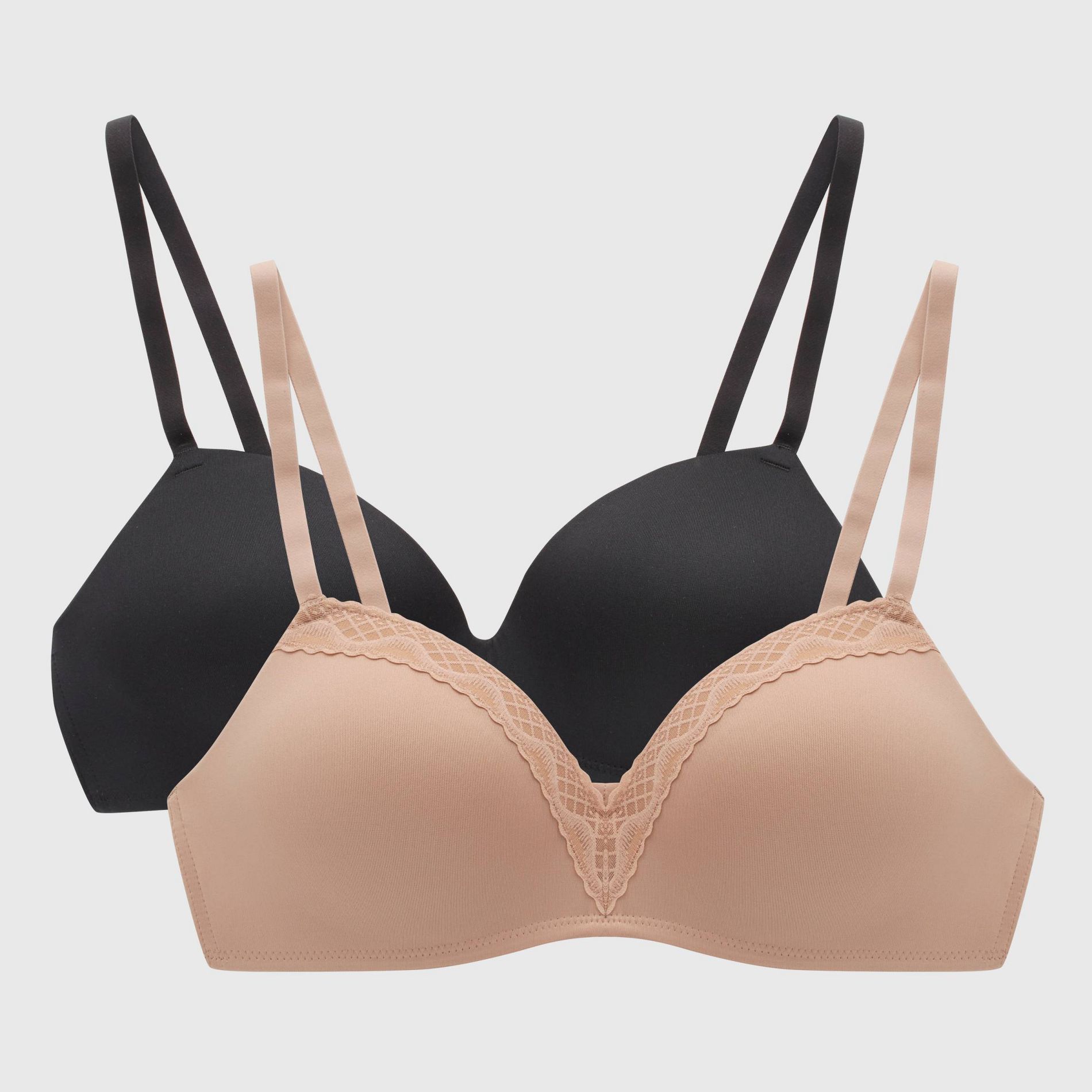 Maidenform Women's 2pk Modern Demi Wireless T-Shirt Bra MBT842 - Black/Almond 36B: Polyester & Spandex, Adjustable Strap, Medium Coverage