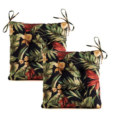 ARTPLANT Outdoor Seat Cushion Pads,Set of 2,19"x19"x4",Square Tufted Outdoor Wicker Dining Chair Cushions for Patio Furniture with Ties,Floral