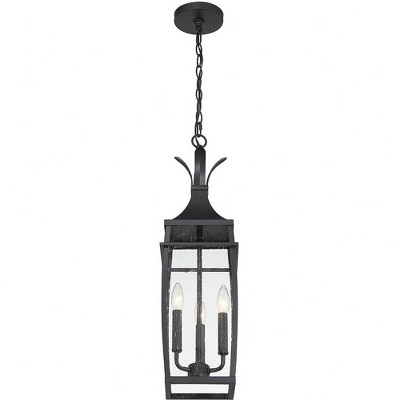 Montpelier Matte Black 3-Light Outdoor Hanging Lantern with Seeded Glass