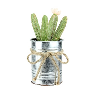 Northlight 6" Columnar Cactus Artificial Potted Plant - Green/Silver