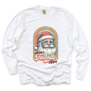 Santa's Favorite Helper Retro - Women's Garment Dyed Long Sleeve Graphic T-Shirt - 1 of 4