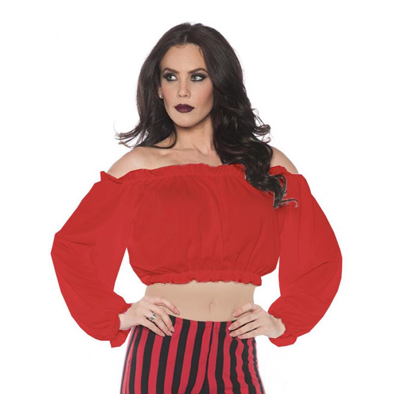 Underwraps Pirate Crop Top Blouse Red Women's Costume, 1 of 2