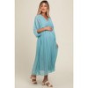 Pinkblush Blue Pleated V Neck Maternity Maxi Dress - 2 of 3