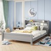 TIRAMISUBEST Twin/Full Size Platform Bed with Storage Bookcase Headboard and LED Motion Sensor Light, Wooden Bed Frame with Bed Guardrails - 3 of 4