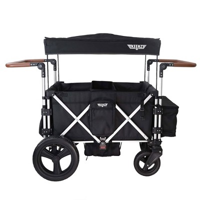 Keenz 7S Ultimate Adventure Baby Toddler Wheeled Stroller Wagon with Foldable Frame, Harnesses, Canopy Cover, Cooler Basket and Storage Pockets, Black
