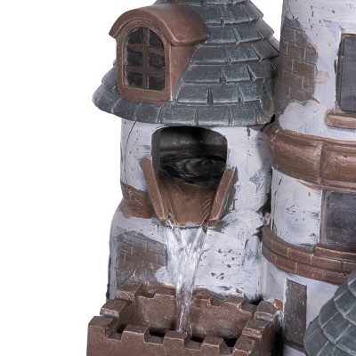 35" Gray Cement Outdoor Castle Fountain with LED Lights