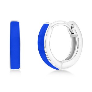 Bella Silver Sterling Silver 11mm Enamel Huggies - Dark Blue - Blue - 1 of 2