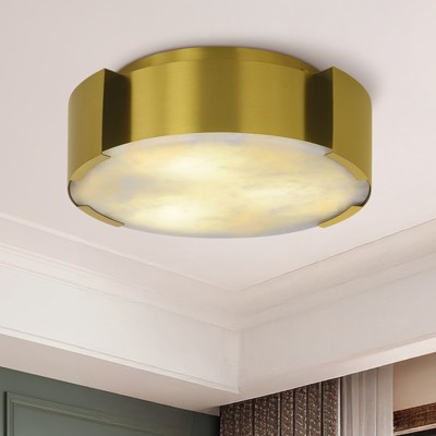 CityFurn 3-Light Modern Gold Round Flush Mount Ceiling Lights with Alabaster Shade