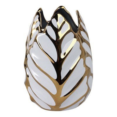 Sagebrook Home Glam Decorative Ceramic Leaf Bud Vase for Room and Office Decor