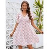 Women's Ruffle Babydoll Dress Short Sleeve V Neck High Waist Botton Casual Loose Flowy Swing Pleated Tunic Dress - 2 of 4