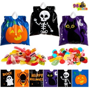 Joyfy 96pcs Halloween Drawstring Candy Bags for Party Favors，6 Designs Halloween Plastic Candy Bags with Kids Trick or Treat,Party Favors Supplies - 1 of 4