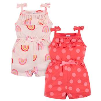 Gerber Baby & Toddler Girls' Tank Rompers,  2-Pack